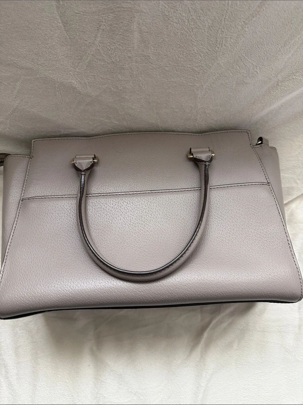 Kate Spade Taupe gray leather satchel with top handles
